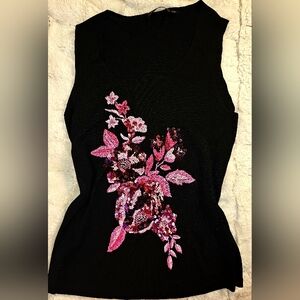 Floral Embellished Black Top